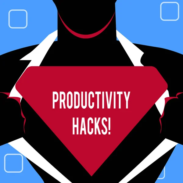 Handwriting text writing Productivity Hacks. Concept meaning Hacking Solution Method Tips Efficiency Productivity. — Stock Photo, Image