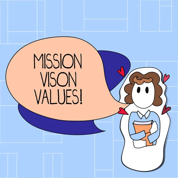 Texto manuscrito Mission Vison Values. Conceito planejamento de significado para melhoria futura Carreira Decisões corretas . — Fotografia de Stock