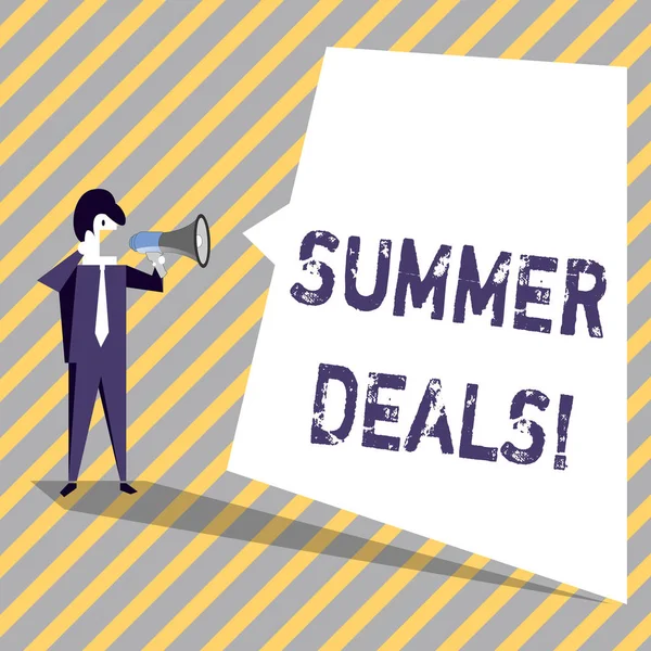 Scrivere una nota che mostra le offerte estive. Business foto in mostra Offerte speciali di vendita per vacanze Viaggi di vacanza Sconti prezzo . — Foto Stock