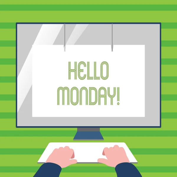 Tekst intoetsen de Word Hellomonday. Businessconcept voor positieve boodschap voor een nieuwe dag Week beginnen. — Stockfoto