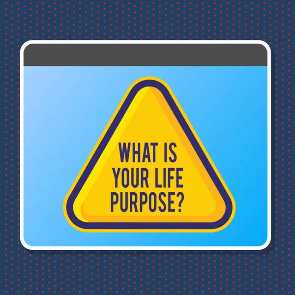 Szöveg jel mutatja, mi van az élet Purposequestion. Fogalmi fénykép személyes meghatározása céljait elérni cél. — Stock Fotó