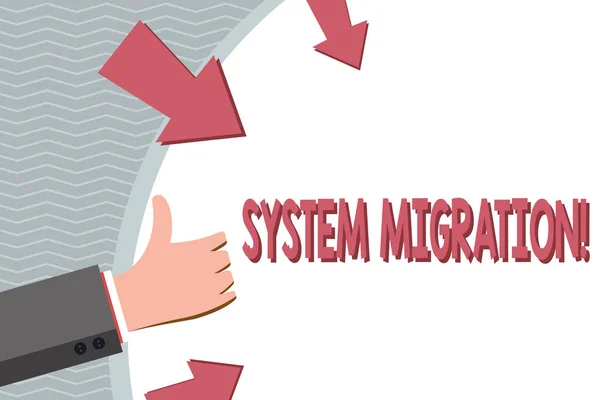 Escritura manual conceptual que muestra la migración del sistema. Foto de negocios mostrando Programas de mudanza a otra plataforma . — Foto de Stock