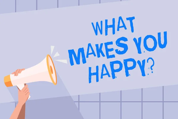 Handgeschreven tekst schrijven wat maakt je Happyquestion. Concept, wat betekent dat geluk komt met liefde en positieve leven. — Stockfoto