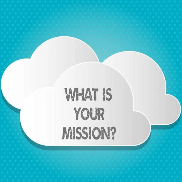 Texto a mano ¿Cuál es tu pregunta de misión? Concepto significado Objetivo positivo centrado en lograr el éxito . — Foto de Stock