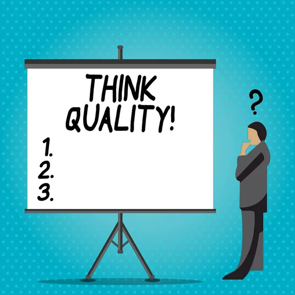 Escrita à mão escrita de texto Think Quality. Conceito que significa Pensar em Soluções Inovadoras e Valiosas Ideias de Sucesso . — Fotografia de Stock