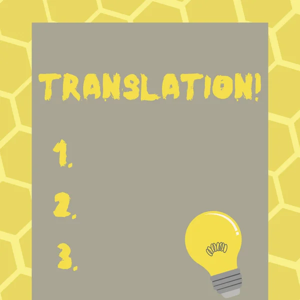 Signo de texto que muestra Traducción. Foto conceptual Transforme palabras o textos en otro idioma . — Foto de Stock