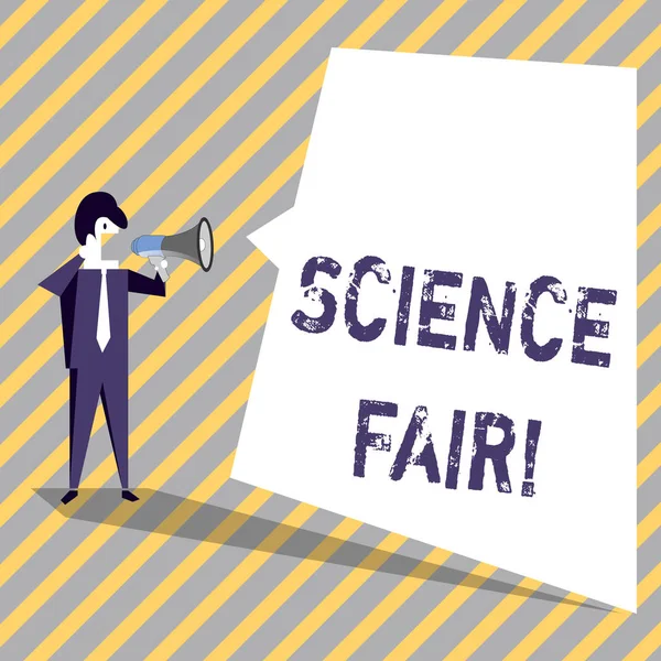 Writing note showing Science Fair. Business photo showcasing School competition where contestants present projects. — Stock Photo, Image