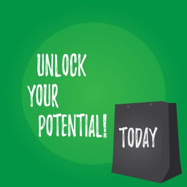 El yazısı metin Unlock potansiyel. Doğru beceri ve güçleri kendine güven kavramı anlam erişim.