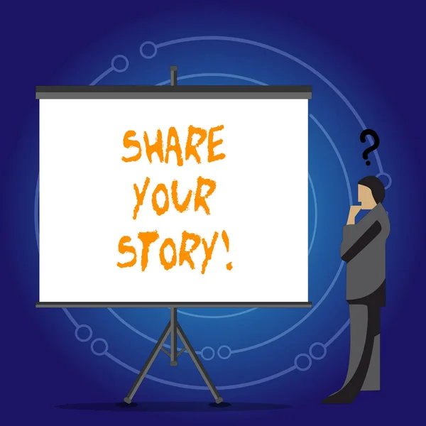 Escritura a mano conceptual que muestra Share Your Story. Muestra de fotos de negocios Experiencia Nostalgia Memoria Personal . — Foto de Stock