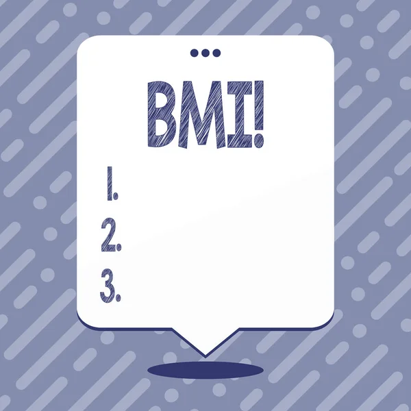 Tekst teken weergegeven: Bmi. Conceptuele foto Body Mass Index bepaalt gezond gewicht bereik ten opzichte van de hoogte. — Stockfoto