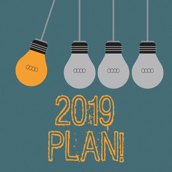 Writing note showing 2019 Plan. Business photo showcasing Challenging Ideas Goals for New Year Motivation to Start.