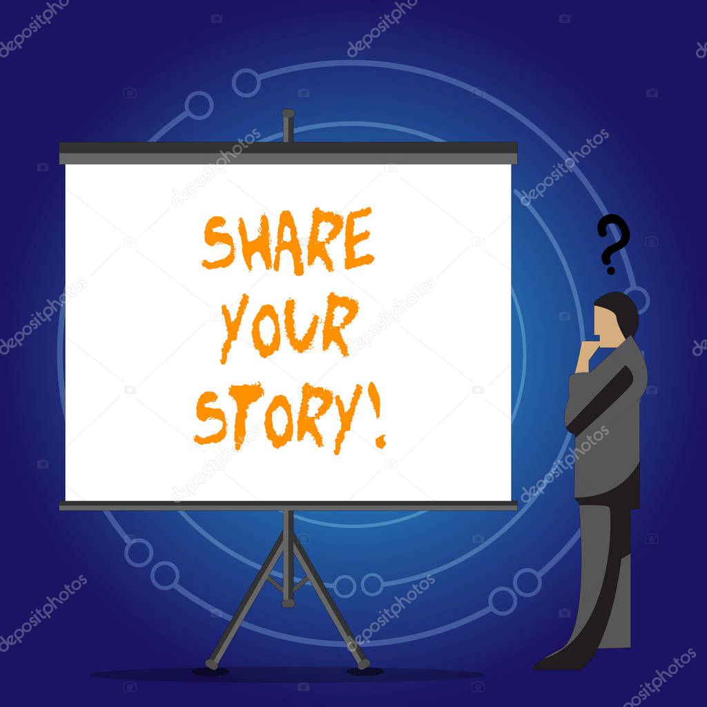 Conceptual hand writing showing Share Your Story. Business photo showcasing Experience Nostalgia Memory Personal.