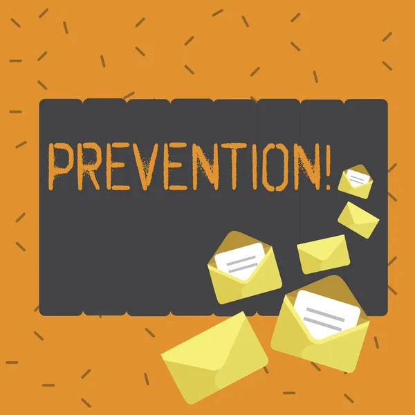 Escribir nota mostrando Prevención. Exhibición de fotos de negocios Impedir que algo suceda Protección de la salud . —  Fotos de Stock