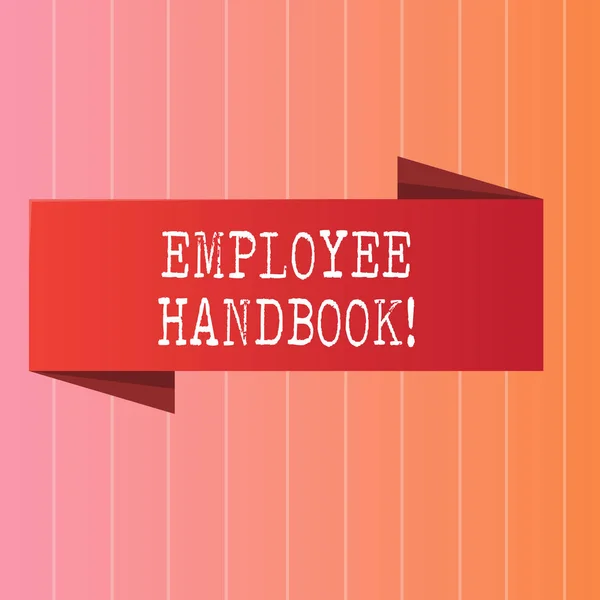Writing note showing Employee Handbook. Business photo showcasing Document Manual Regulations Rules Guidebook Policy Code.