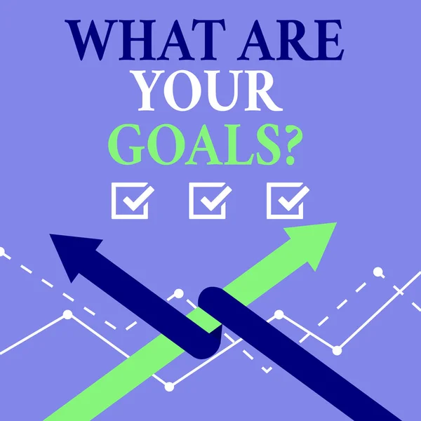 Word writing text What Are Your Goalsquestion. Business concept for asking someone about his life targets. — Stock Photo, Image