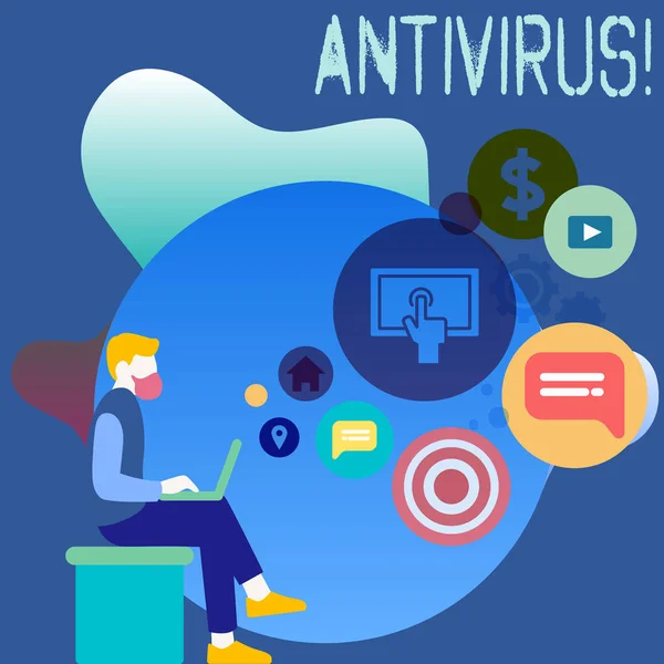 Escritura manual conceptual que muestra Antivirus. Foto de negocios mostrando Barrera de seguridad Firewall Seguridad Protección de Defensa Garantías . — Foto de Stock