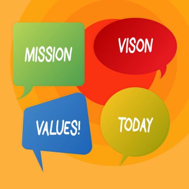 Conceptual hand writing showing Mission Vison Values. Business photo showcasing planning for future improvement Career Right decisions. clipart