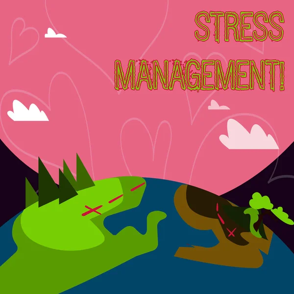Fogalmi kézi írás, mutatja a stressz kezelése. Üzleti fénykép bemutató meditációs terápia relaxációs pozitivitás egészségügyi. — Stock Fotó