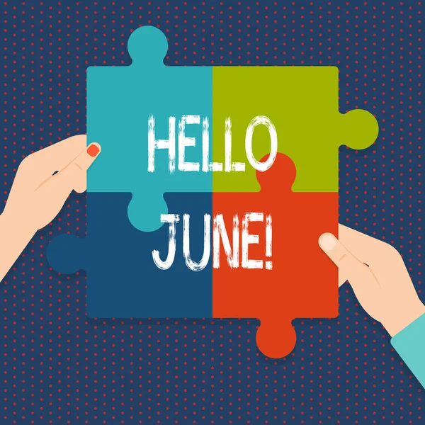 Текст почерка Hello June. Начало нового месячного сообщения Май закончился Лето начинается . — стоковое фото