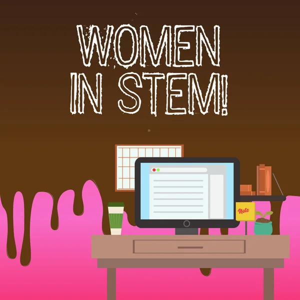 Εννοιολογική χέρι γραφή δείχνει γυναίκες σε Stem. Επαγγελματίες φωτογραφία προβάλλοντας επιστήμη τεχνολογία μηχανικού μαθηματικά επιστήμονας έρευνας. — Φωτογραφία Αρχείου
