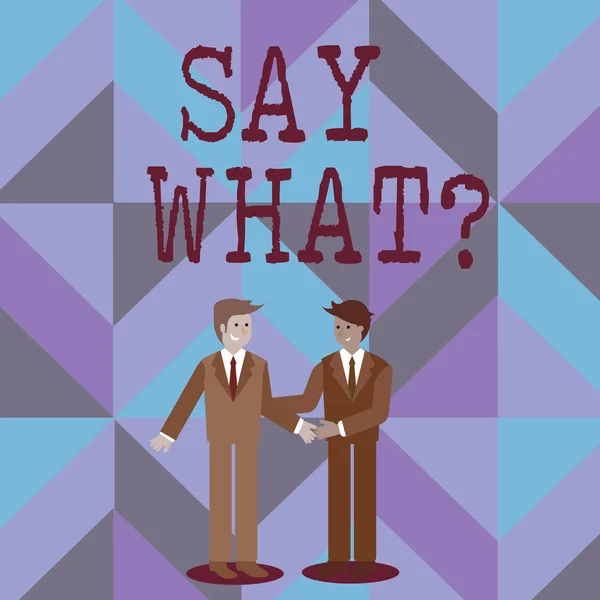 Написать текст "Скажи, какой вопрос". Бизнес-концепция для повторения того, что вы сказали. . — стоковое фото