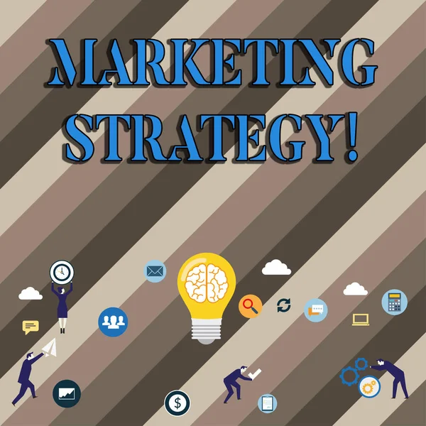 Konseptuell håndskrift som viser markedsføringsstrategi. Business photo showcasing Plan Formula Creativity Research Organization . – stockfoto
