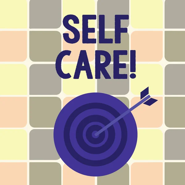 Sinal de texto mostrando Self Care. Foto conceitual Proteção que você dá a si mesmo Controle individual de verificação . — Fotografia de Stock