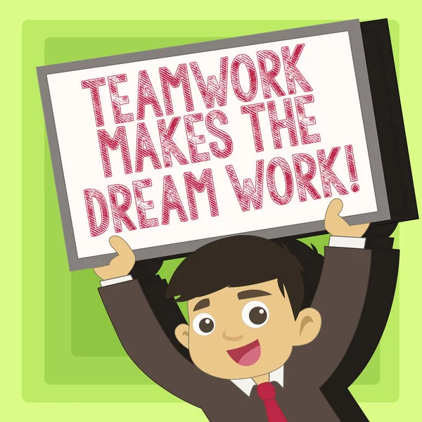 Texte écrit à la main Le travail d'équipe fait fonctionner le rêve. Concept signifiant Camaraderie aide à atteindre le succès . — Photo