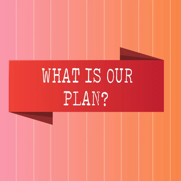 Scrivere nota che mostra Qual è il nostro Planquestion. Business photo showcase Mission Scopo Agenda Strategize Brainstorming . — Foto Stock