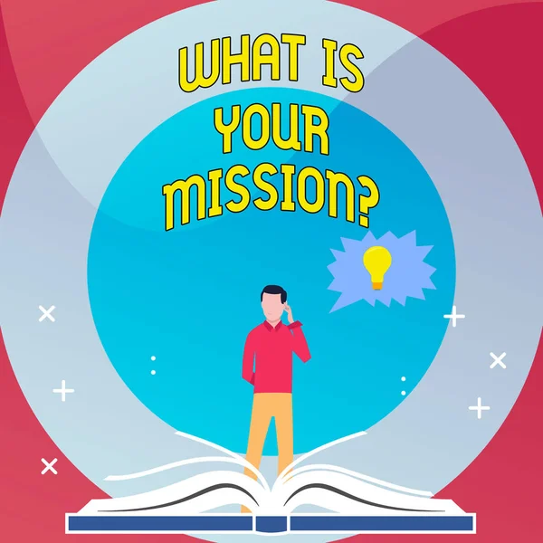 Szó, mi a Missionquestion szöveg írása. Üzleti koncepció pozitív cél összpontosít siker. — Stock Fotó
