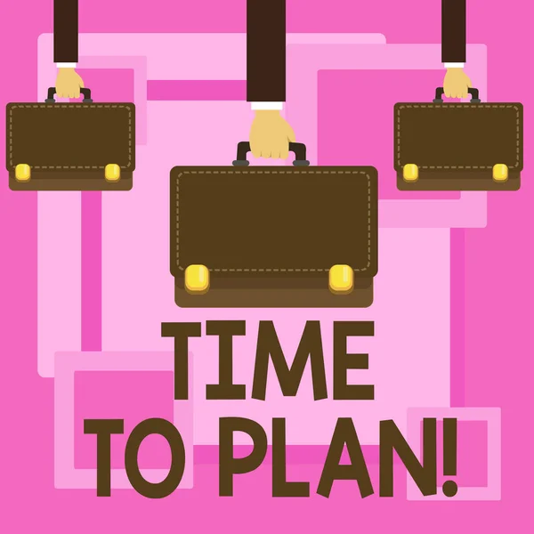 Sinal de texto mostrando Time To Plan. Foto conceitual Ideia Desenvolvimento Momento Estratégia Pensando . — Fotografia de Stock