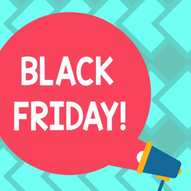 Black Friday gösterilen metin işareti. Şükran günü alışveriş izni boş yuvarlak renk konuşma balonu geliyor Out of megafon duyuru için indirimler sonra kavramsal fotoğraf özel satış.
