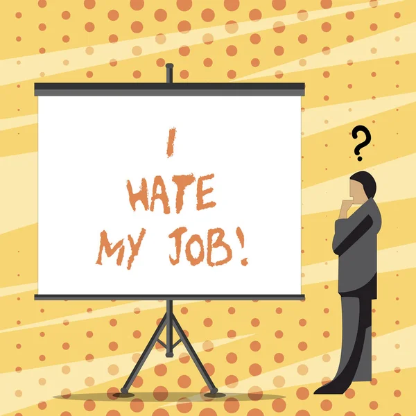 Signo de texto que muestra que odio mi trabajo. Foto conceptual Odiar tu posición Odiar a tu empresa Mala carrera . — Foto de Stock