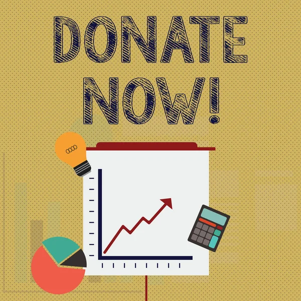 Escrever nota mostrando Doar agora. Exibição de fotos de negócios Dê algo para caridade Seja um doador de órgãos Ajude os outros . — Fotografia de Stock