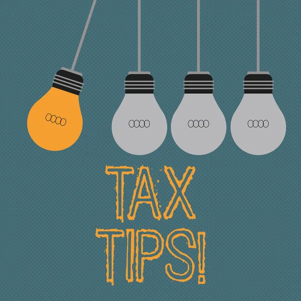 Schrijven van notitie weergegeven: Tax Tips. Zakelijke foto presentatie van helpen ideeën voor belastingheffing op vermindering van de inkomsten van de vergroting op kosten. — Stockfoto