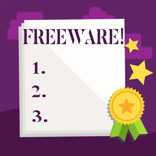 Texte manuscrit Freeware. Concept signifiant application logicielle qui est disponible pour une utilisation sans coût monétaire . — Photo