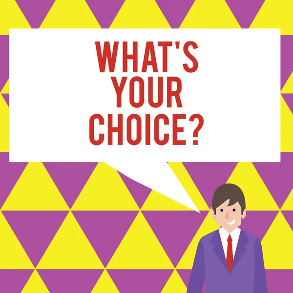 Sinal de texto mostrando o que S sua escolha. Fotografia conceitual Opção Decisão Preferencial Opinião Preferência . — Fotografia de Stock