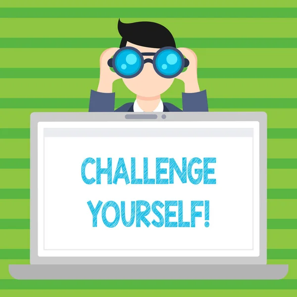 Conceptual hand writing showing Challenge Yourself. Business photo text Overcome Confidence Strong Encouragement Improvement Dare. — Stock Photo, Image