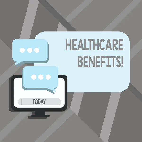 Texto escrito Word Healthcare Benefits. Conceito de negócio para ele é seguro que cobre as despesas médicas . — Fotografia de Stock