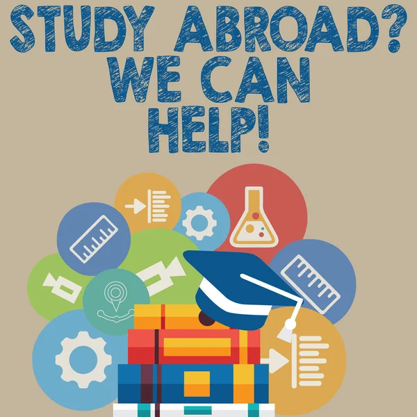 Handschrift Textschreiben Studie im Ausland Frage können wir helfen. Konzept bedeutet, ins Ausland zu gehen und das Studium abzuschließen. — Stockfoto