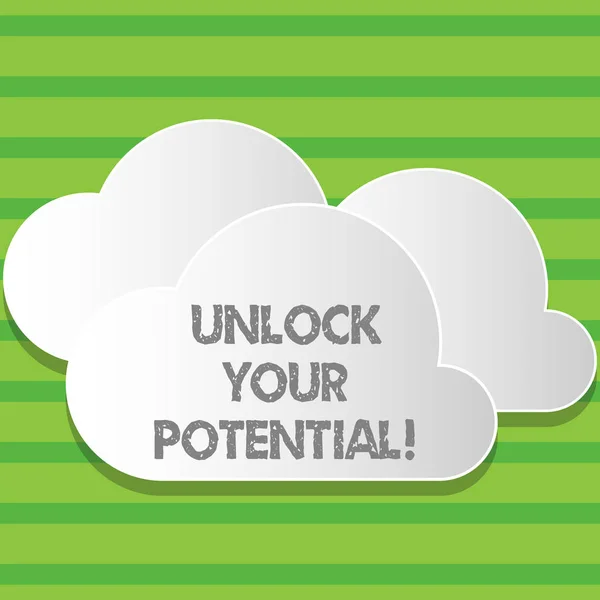 Unlock Your Potential gösterilen not yazma. İş fotoğraf erişim doğru beceri ve güçleri kendine inan vitrine. — Stok fotoğraf