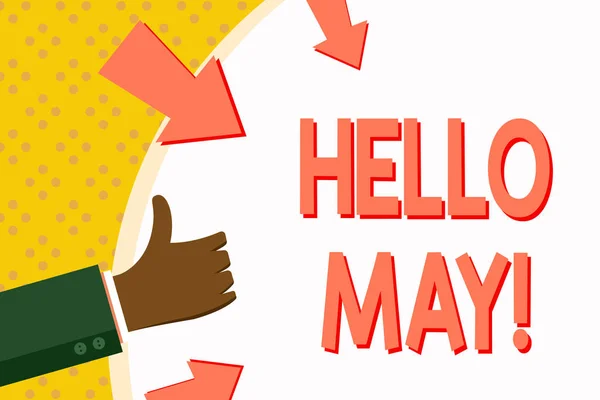 Texto de escritura de palabras Hello May. Concepto de negocio para comenzar un nuevo mes Abril ha terminado Primavera . — Foto de Stock