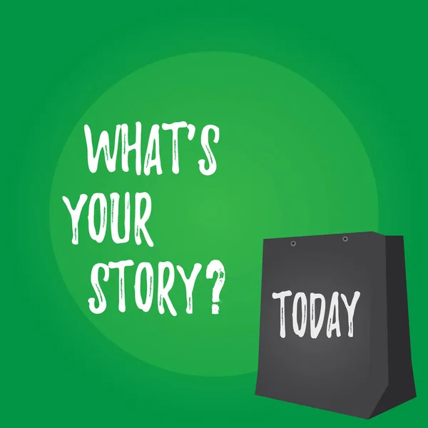Handgeschreven tekst wat S uw Storyquestion. Begrip betekenis vraagt iemand om me te vertellen over zichzelf. — Stockfoto
