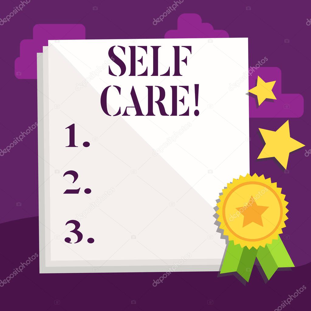 Handwriting text Self Care. Concept meaning Protection you give to yourself Individual control checking.