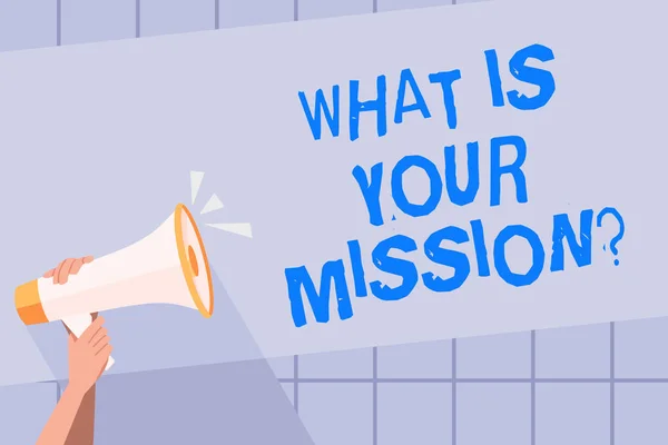 Χειρόγραφο κείμενο γράφοντας τι είναι σας Missionquestion. Έννοια έννοια θετικό στόχο εστιάζοντας στην επίτευξη της επιτυχίας. — Φωτογραφία Αρχείου