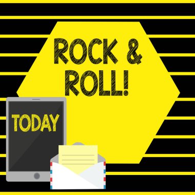Metin yazma Rock And Roll kelime. Popüler dans müziği ağır Beat ses müzik tür türü için iş kavramı.
