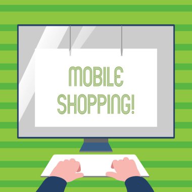 Word metin yazma mobil alışveriş. İş kavramı satın ürünleri Online teknolojik satınalma kablosuz satış için.