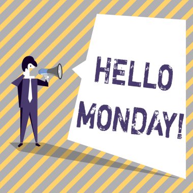 Hellomonday gösterilen not yazma. Olumlu bir mesaj yeni bir gün için hafta başlamak showcasing iş fotoğraf.