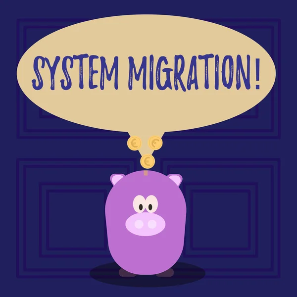 Konceptuella hand skriva visar Systemmigration. Business foto text flytta program till en annan plattform. — Stockfoto