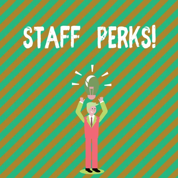 Escritura a mano de texto Staff Perks. Concepto significado Trabajadores Beneficios Bonos Compensación Recompensas Seguro de Salud . — Foto de Stock